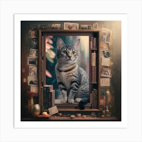 Cat In A Book Art Print