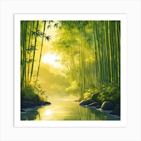 A Stream In A Bamboo Forest At Sun Rise Square Composition 165 Art Print