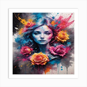 Girl With Roses Art Print