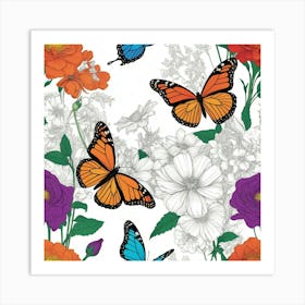 Butterflies And Flowers Art Print