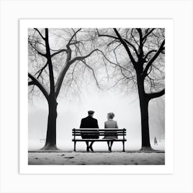 Two People Sitting On A Bench Art Print