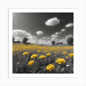 Black And White Flower Field Art Print