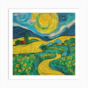 Starry Night In The Fields Art Print