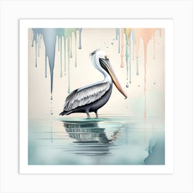 Pelican Watercolor Dripping Art Print