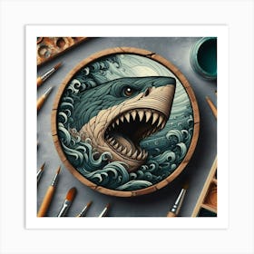 Shark in a Wooden Frame Art Print