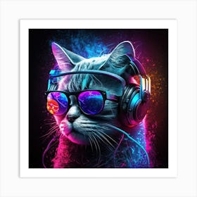 Cat With Headphones 1 Art Print