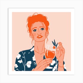 Illustration Of A Woman Drinking A Cocktail Art Print