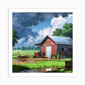 Red Barn In The Countryside Art Print