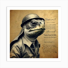 Turtle In Military Uniform Art Print