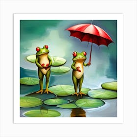 Rainy Day Frogs Art Print