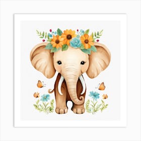 Floral Baby Mammoth Nursery Illustration (12) Art Print