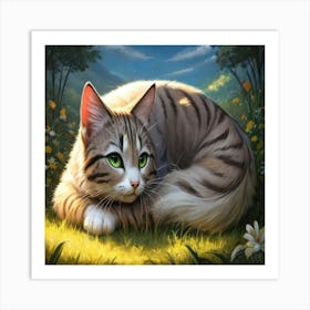 Cat In The Meadow Art Print