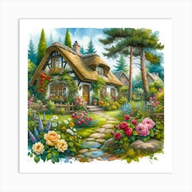 Cottage In The Garden 1 Art Print