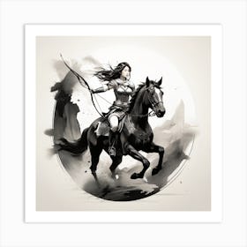 Chinese Woman On Horseback ink color Art Print