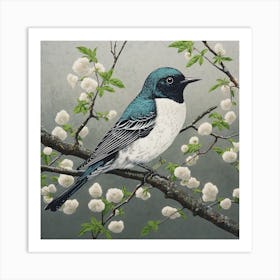 Ohara Koson Inspired Bird Painting Bluebird 1 Square Art Print
