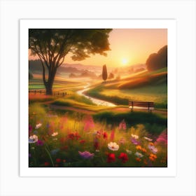 Sunset In The Field Art Print