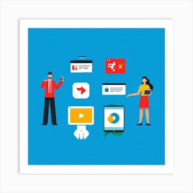 People Control Holiday Set Mass Media Service Device Icon Food Industry Blue Information (26) Art Print