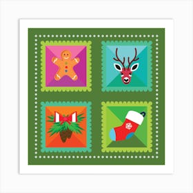 Christmas Stamps Postage Stamps Green Art Print