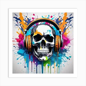 Skull With Headphones 61 Art Print