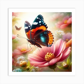 Butterfly And Flowers 1 Art Print