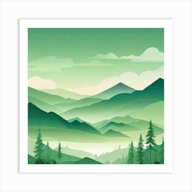 Misty mountains background in green tone 125 Art Print