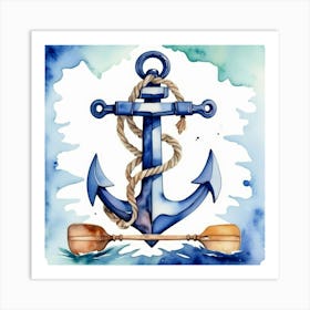 Anchor, Paddle and Rope watercolor painting 3 Art Print