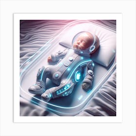 Futuristic Baby Sleeping In Bed Art Print