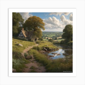 Cottage By The River Art Print