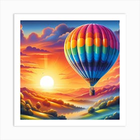 Hot Air Balloon At Sunset Art Print