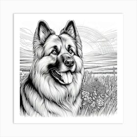 Line Art german shepherd dog 2 Art Print