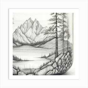 Exquisite Design Mountain Art With Trees And Water Art Print