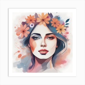 Watercolor Of A Woman With Flowers 1 Art Print