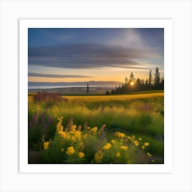 Sunset Over Wildflowers Art Print