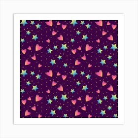 Colorful Stars Hearts Seamless Vector Pattern Art Print