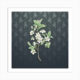 Vintage White Plum Flower Botanical on Slate Gray Pattern Art Print
