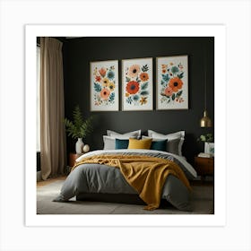 Bedroom With Flowers Art Print