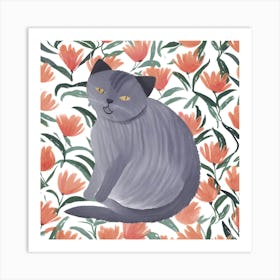 Cat In Flowers 3 Art Print