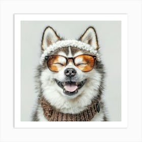 Husky Dog Wearing Glasses Art Print