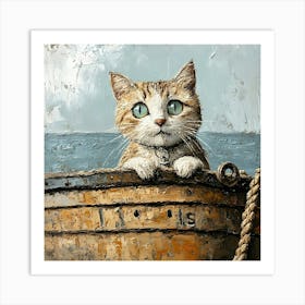 Cat On A Boat 2 Art Print