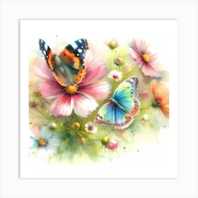 Butterflies And Flowers 1 Art Print