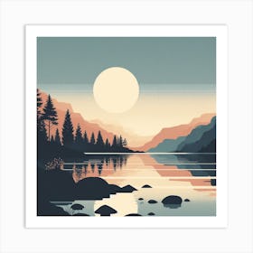 Scandinavian style, Sunrise on the lake 1 Art Print