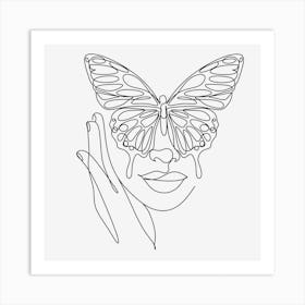 Minimal Woman Face with Butterfly Art Print