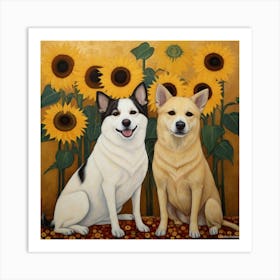 Sunflowers Gustav Klimt Inspired Dogs Art Art Print