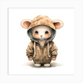 Watercolour Cartoon Sheep In A Hoodie 3 Art Print