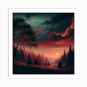 Sunset In The Forest 63 Art Print