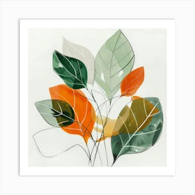 Orange And Green Leaves Art Print