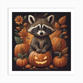 Raccoon With Halloween Pumpkin Art Print