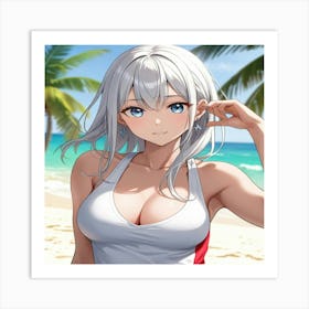 Anime Girl On The Beach 1 Art Print