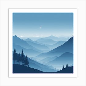 Misty mountains background in blue tone 72 Art Print