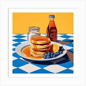 Pancakes Pop Art Blue Checkerboard 3 Art Print
